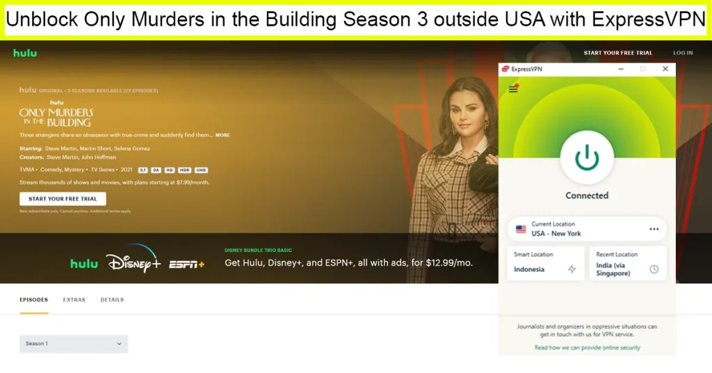 Watch Only Murders in the Building Season 3 outside USA on Hulu with ExpressVPN