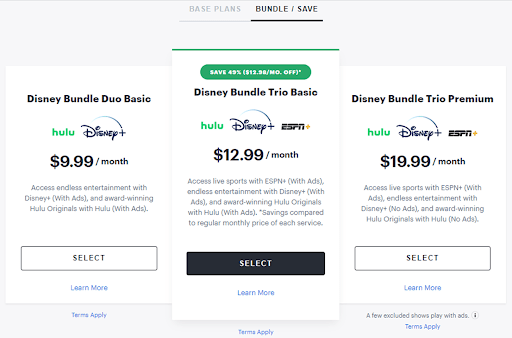 Additionally, Hulu also offers bundled plans with Disney+ and ESPN+: