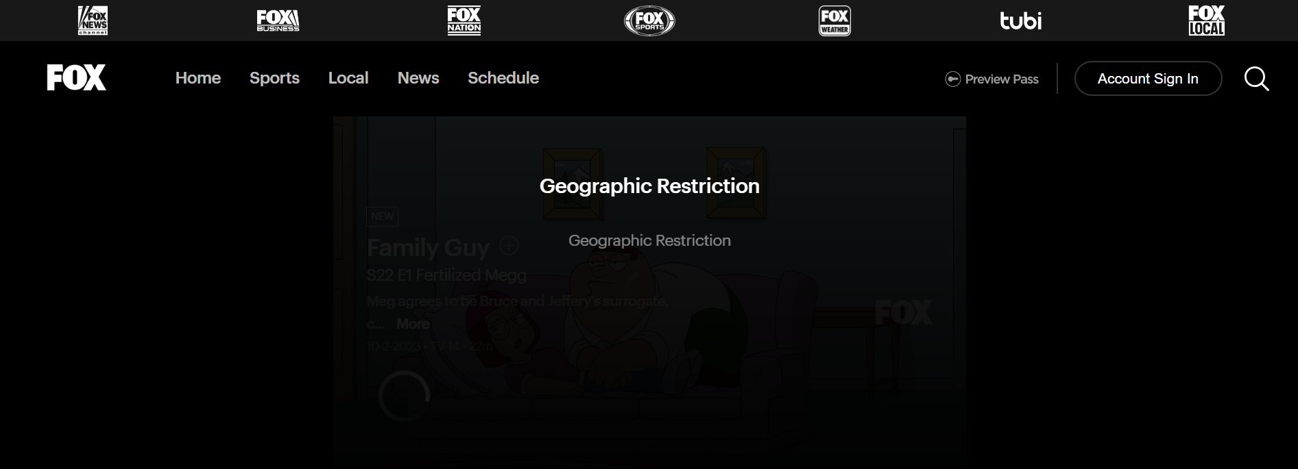 Family Guy Season 22 outside the USA - Fox Geo-Restriction Error