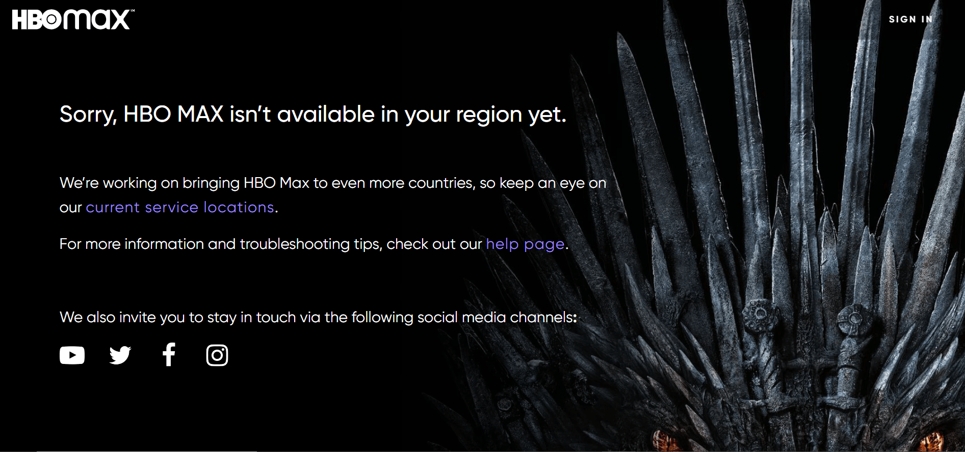 HBO Max in Australia- geo restriction error message